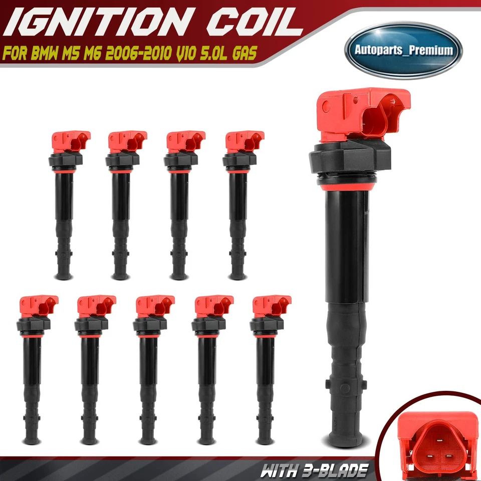 10x Red Ignition Coil for BMW M5 M6 2006-2010 V10 5.0L GAS Naturally Aspirated - Imagem 1 de 4