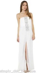 BCBG MaxAzria Exene Gown White Long Strapless Jewel bridal wedding Chiffon Silk - Picture 1 of 12
