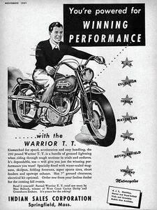 1951 Indian Warrior TT Motorcycle Original Print Ad - Picture 1 of 1