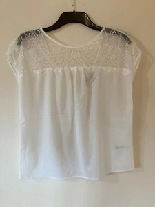 French Connection Winter White Sleeveless Lace Trim Blouse, Size 10, BNWT - Picture 1 of 7