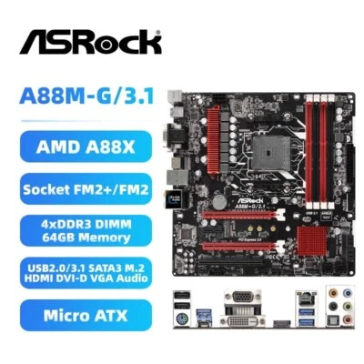ASRock A88M-G/3.1 Motherboard M-ATX AMD A88X FM2+ /FM2 DDR3 SATA3 HDMI DVI-D VGA - Image 1 of 4