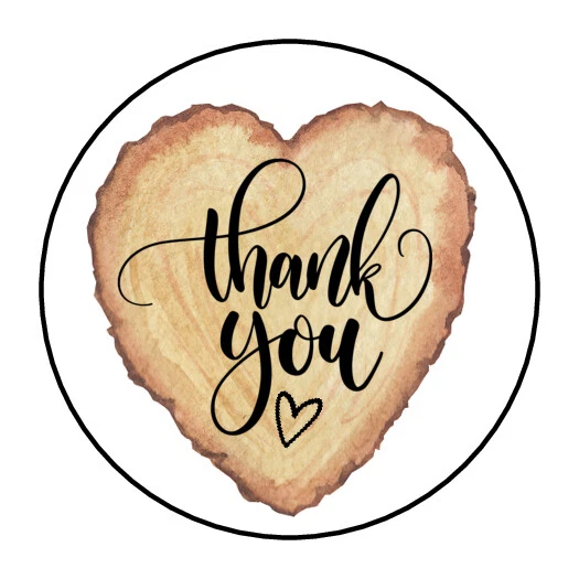 30 1.5" THANK YOU WOOD TREE HEART ORDER ENVELOPE SEALS LABELS STICKERS - Image 1 of 1