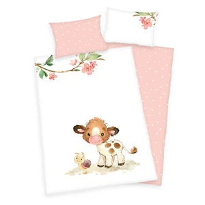 Herding Flanell Baby Kinder Bettwäsche süßes Kälbchen rosa 100x135 cm - Bild 1 von 1