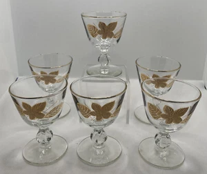 Libbey Cordial Glasses with Gold Leaves Vintage Set Of 6 Libbey - Picture 1 of 5