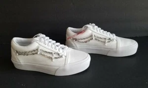 Vans Old Skool Plateau Damenschuhe weiß Leder mit Kette Seitenstreifen Größe 8,5 - Bild 1 von 12