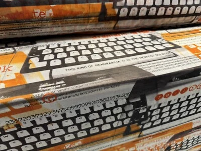 Power Mesh Net Stretch Spandex Fabric, Per Metre - Retro Typewriter Print - Image 1 of 4