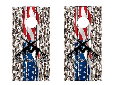 FGD® Brand Cornhole Wrap Set 2nd Amendment Molon Labe Camo LAMINATED Vinyl Decal - Image 1 of 3