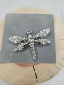 Talbots Silertone Libelle Pin mit klarem Kristall und Kunstperlen - Bild 1 von 1