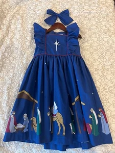 EUC Eleanor Rose Silent Night Christmas Nativity Dress Hair Bow Navy Size 5/6 - Picture 1 of 9