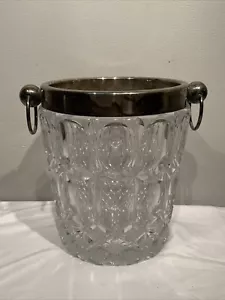 Vintage Large Heavy Glass Ice Champagne Bucket Silver Plated Rim Ring Handles - Picture 1 of 12