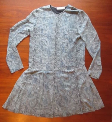 TORY BURCH Georgette Dress Size 4 Navy & White Snakeskin Print Silk Long Sleeve - Image 1 of 4