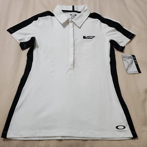 NWT Oakley Women's White Black Bowtie Polo Medium S/S Button Top Cadillac Racing - Picture 1 of 10