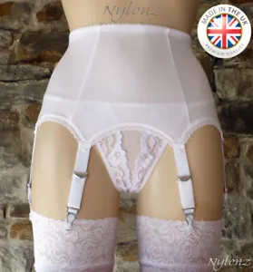 6 Strap Luxury Suspender Belt White XS - XXXXL NYLONZ  🇬🇧 Made In UK 🇬🇧 - Picture 1 of 3