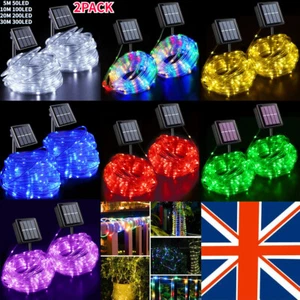 2er Pack Solar LED betrieben Lichterkette Seil Streifen Wasserdicht Außen Garten - Bild 1 von 30