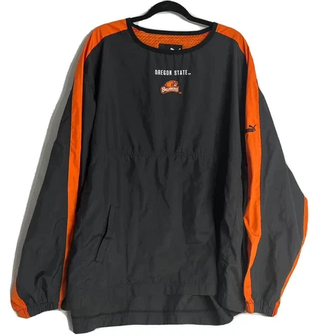 Oregon State Beavers Pullover Jacket Windbreaker Size XL Black Orange Puma Cover