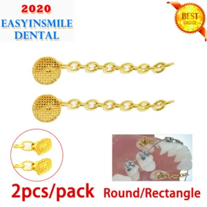 2Pcs Gold Plated Traction Chain Round/Rectangle Buttons For Orthodontic Brackets - Picture 1 of 8