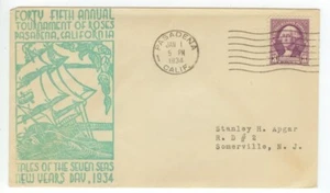Jan 1 1934 Pasadena California 45th Tournament of Roses cachet - Picture 1 of 1