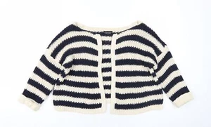 Topshop Womens Black V-Neck Striped Cotton Cardigan Jumper Size 10 - Picture 1 of 10