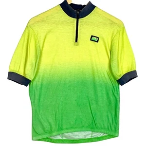 Vintage Nike Mens Gradient Cycling Jersey 1/4 Zip Top Green/Yellow Short Sleeve - Picture 1 of 8