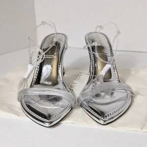 Good American durchsichtige Keilabsatz-Sandalen Knöchelriemen GA080V-X silber001 Größe 9 - Bild 1 von 8