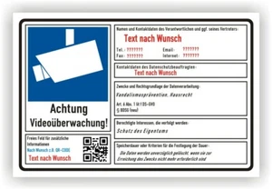 Aviso de cámara de videovigilancia según RGPD Señal de advertencia personalizada BDSG Vi113 - Imagen 1 de 4