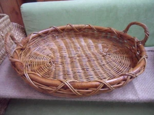 1970s LOW AND WIDE WICKER RATTAN BASKET 12 - Picture 1 of 1