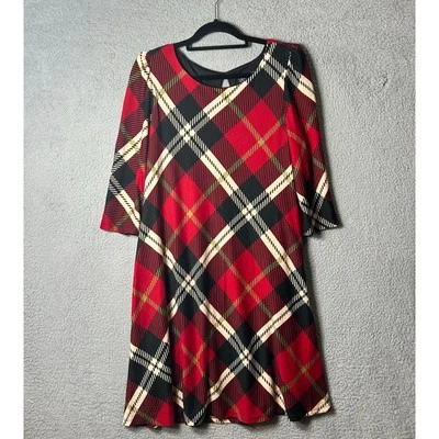 Vestido Jessica Howard Mujer L Rojo Missy Cuadros Manga 3/4 Informal Carrera Fluido NUEVO Foto 1 de 4