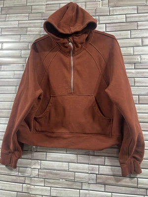 Sudadera con Capucha Corta Cuarto Cremallera Mujer XL Cuello Alto Felpa Francesa Marrón Óxido Top Foto 1 de 4