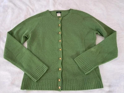 Vintage J.Crew Size S Lambswool Angora Blend Cardigan Green Gold Buttons - Image 1 of 4