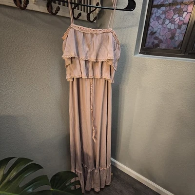 Vintage 70s prairie antique Vicky Vaughn maxi dress pink ribbon bow, size small - Image 1 of 3