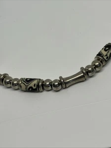 Vintage 90s Yin Yang Beaded Silver Necklace - Picture 1 of 5