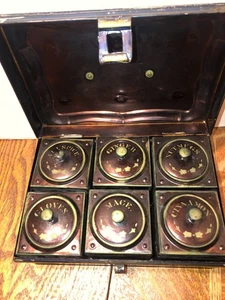Antique Hinged Tin Metal Case With 6 Nice Tin Hinged Spice Boxes - Picture 1 of 12