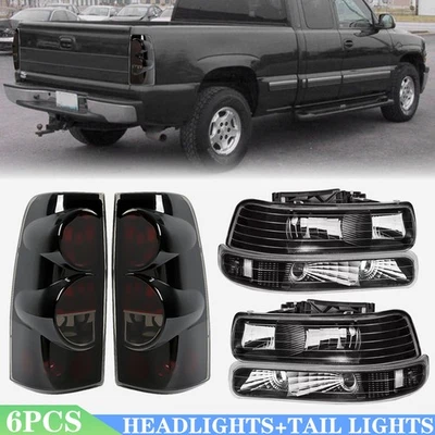 Black For 1999-2002 Chevy Silverado Headlight+Tail Lights Left Right Replacement - Image 1 of 4