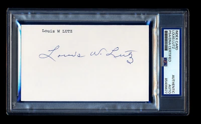 LOUIS RED LUTZ SIGNED MINT INDEX CARD PSA/DNA 1940 CINCINNATI REDS 1.000 AVERAGE - Image 1 of 2