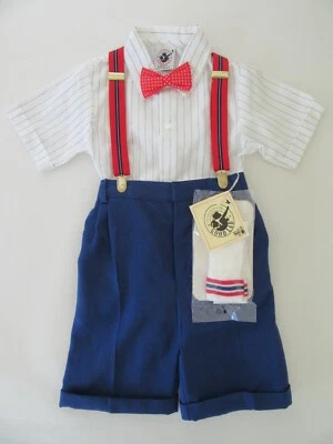 Винтажный GoodLad мальчиков 5 лет комбинезон рубашка галстук подвески шорты новый из старых запасов опрятный комбинезон США - Изображение 1 из 4