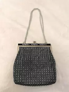 Vintage La Regale Beaded Purse - Elegant Evening Bag- black & silver - Picture 1 of 2