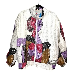 Women's Vintage Picasso Bomber Jacket Windbreaker Size L - Picture 1 of 11