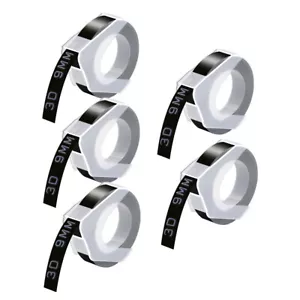 5PK 3D Embossing 520109 White on Black For DYMO 12965 1610 Label Maker Tape 9mm - Picture 1 of 12