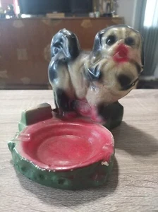 Posacenere vintage anni 40 in gesso per cani pechinese novità. Airbrushed - Foto 1 di 8