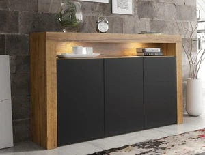 155cm Sideboard TV Stand Cupboard Cabinet | Black Matt Doors | Free LED - Imagen 1 de 12