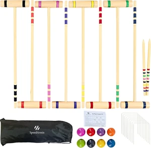 Croquet Party Set for 8 Players - Made of Long-Lasting Pine Wood, Family Fun for - Picture 1 of 8