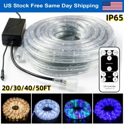 20-50' Outdoor/Indoor LED Rope Light 4-Lighting Mode Lights Flexible with Remote - Image 1 of 4