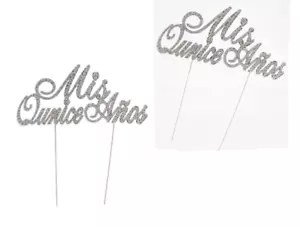 Plata Metal Mis Quince Años Estrás Pastel Topper Fiesta Decoración - Imagen 1 de 1