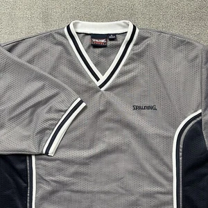 Vintage Spalding Warm Up Basketball Jersey 90s XL Gray Mesh Striped - Picture 1 of 5