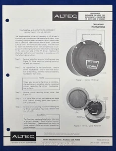 Vintage Altec Lansing Operating Instructions / Diaphragm Replacement - Picture 1 of 1