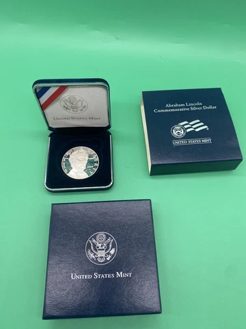 2009 P Abraham Lincoln $1 Commemorative Silver Dollar Coin w/Box& COA Cover