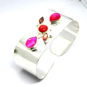 Brazalete Coral Chapado en Plata 925 Hecho a Mano Joyería Regalo para Mujer 8" Boho - Imagen 1 de 7
