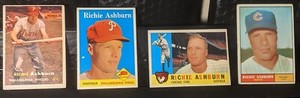 RICHIE ASHBURN VINTAGE BASEBALL CARD LOT (4) 57-61 TOPPS PHILADELPHIA PHILLIES