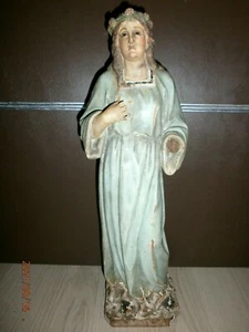 FIN XVIIIè/SAINTE ROSALIE/ANCIENNE STATUE RELIGIEUSE/BOIS PEINT POLYCHROME/47 cm - Picture 1 of 9