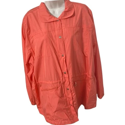 Liz&Me Womens Rain Jacket Size 1X (18/20) Coral Pink Snap Full Zip NWT - Image 1 of 4